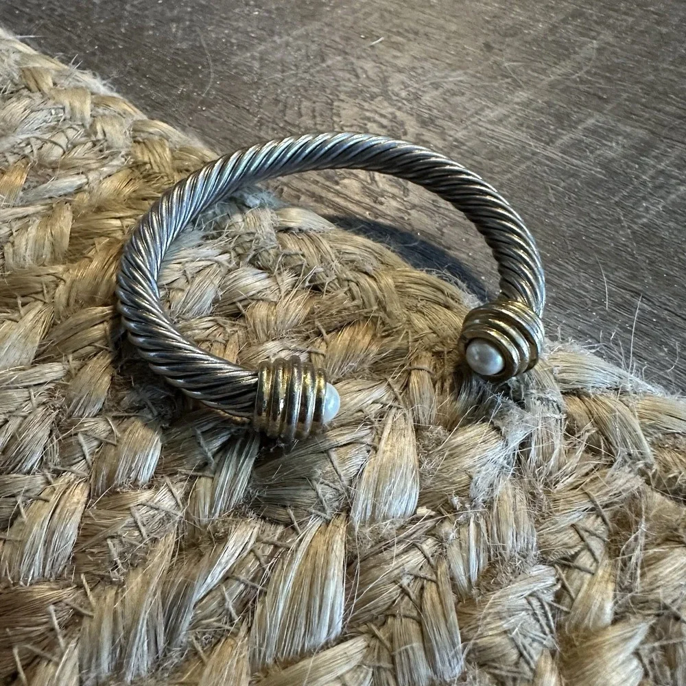 Faux Silver Gold Braided Cable Bangle‎ Bracelet Faux Pearl Fashion Costume